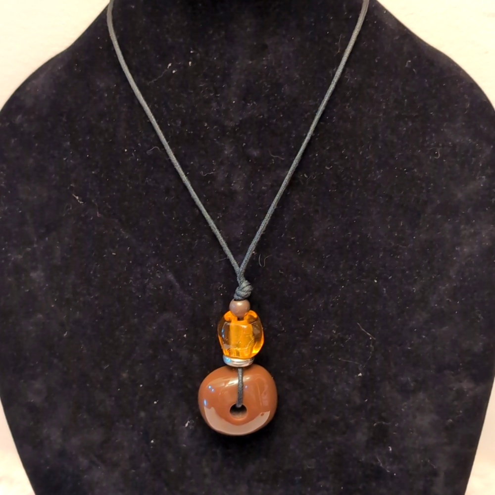 Brown and Orange Beaded Necklace Large Statement Brown Bead Focus